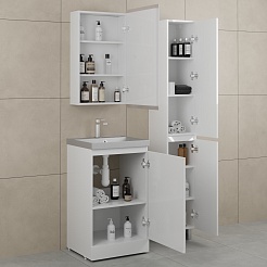 Style Line Тумба с кварцевой раковиной серый шелк Батлер 50 белая Люкс антискрейтч Plus – фотография-8